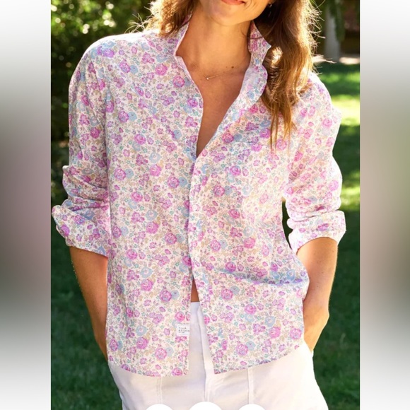 Frank & Eileen, EILEEN Relaxed Button-Up Shirt Floral Pink Blue Small - Picture 1 of 16